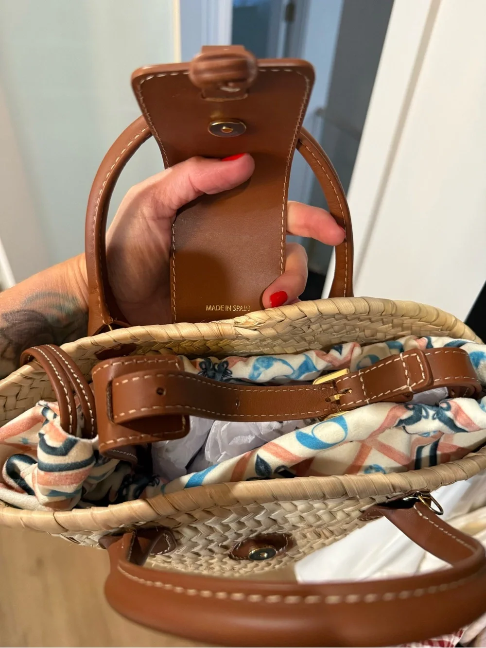 PARIS/64 Tan Straw Tote with Brown Leather Trim - Picture 3 of 3